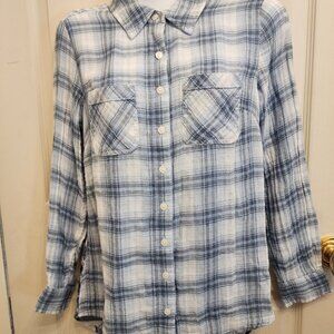 Blue and white check blouse size small